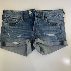 Express Blue Distressed Jean Shorts